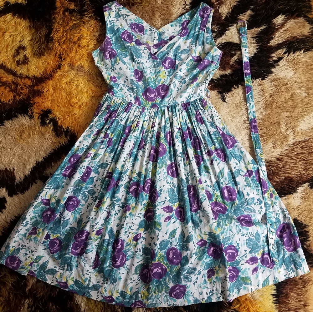 True Vintage 1950s Rose Dress Beautiful homemade piece
